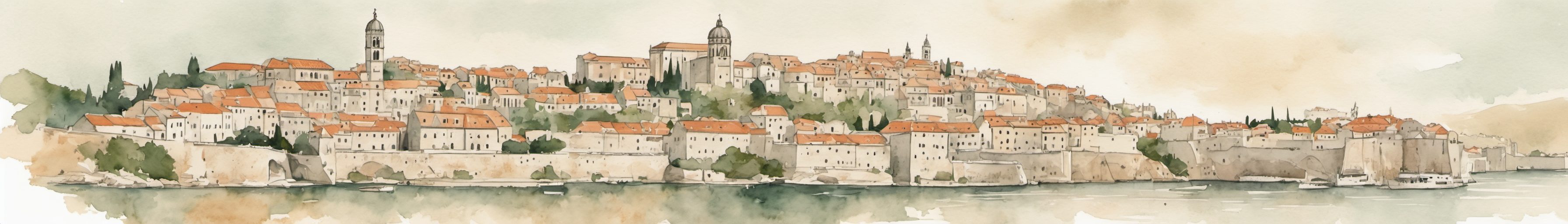 Watercolour illustration of Dubrovnik, Croatia