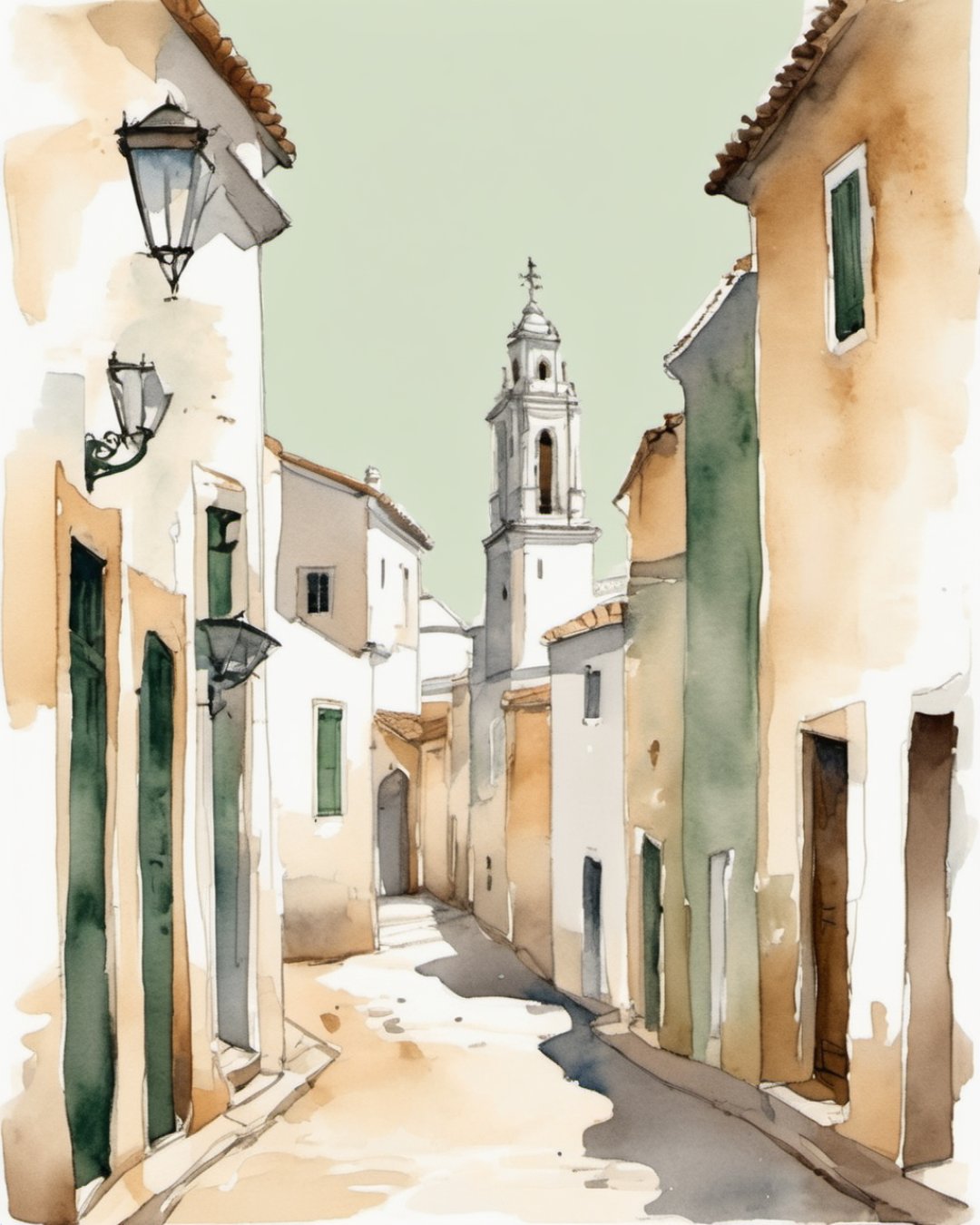 Watercolour of Faro Old Town, Faro