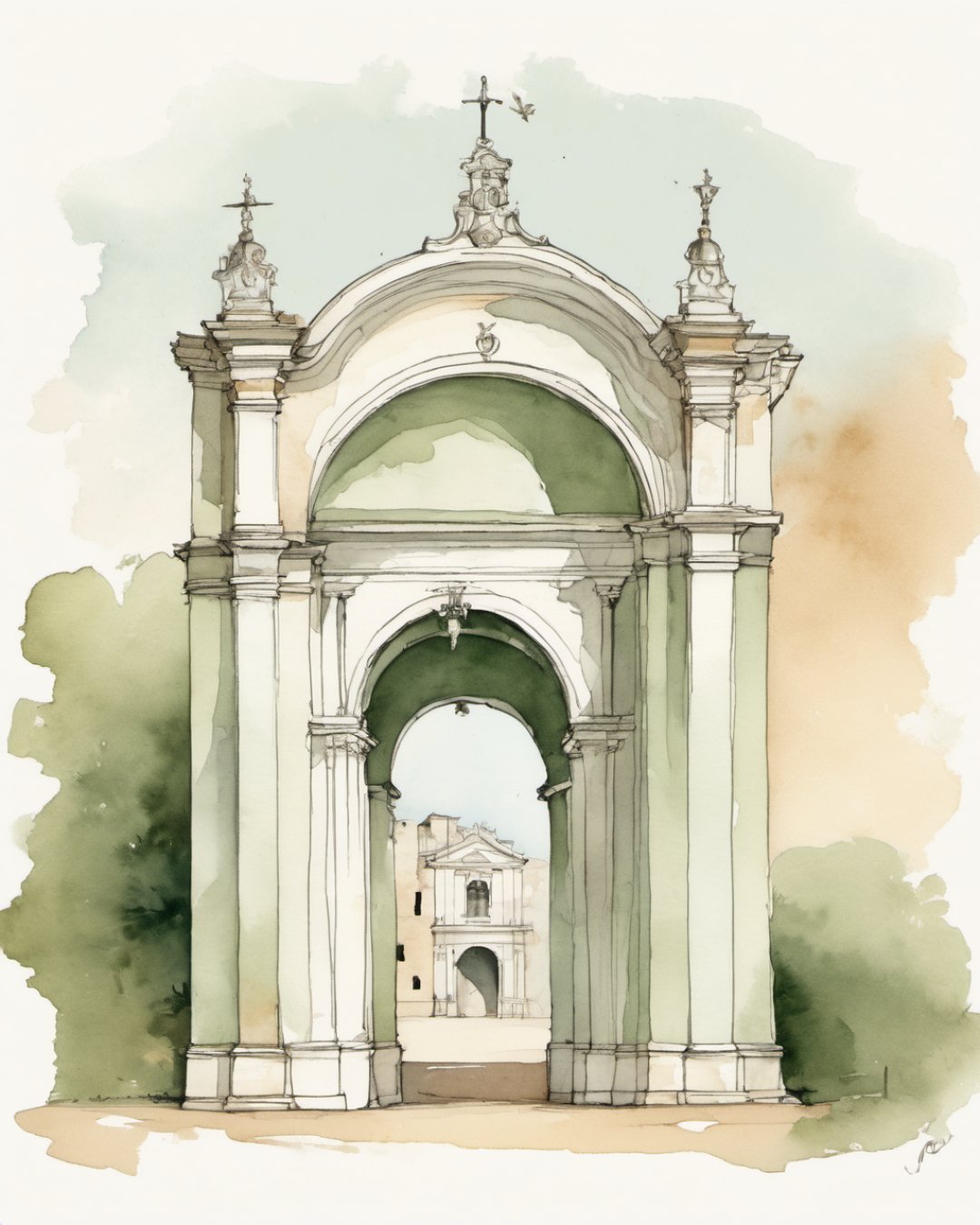 Watercolour of Arco da Vila, Faro