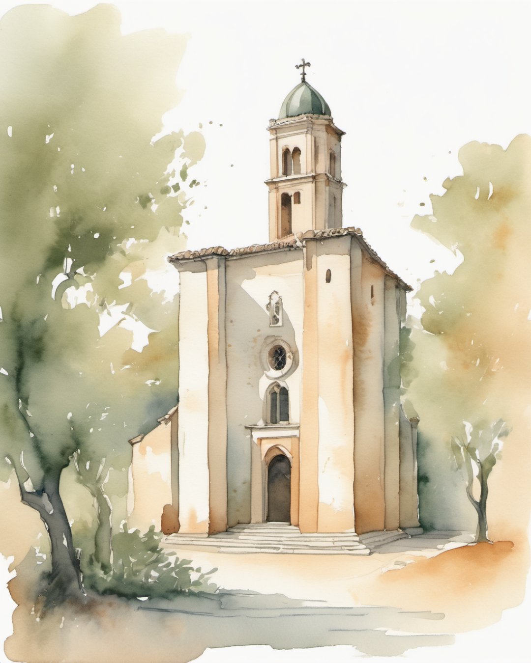 Watercolour of Faro Cathedral, Faro