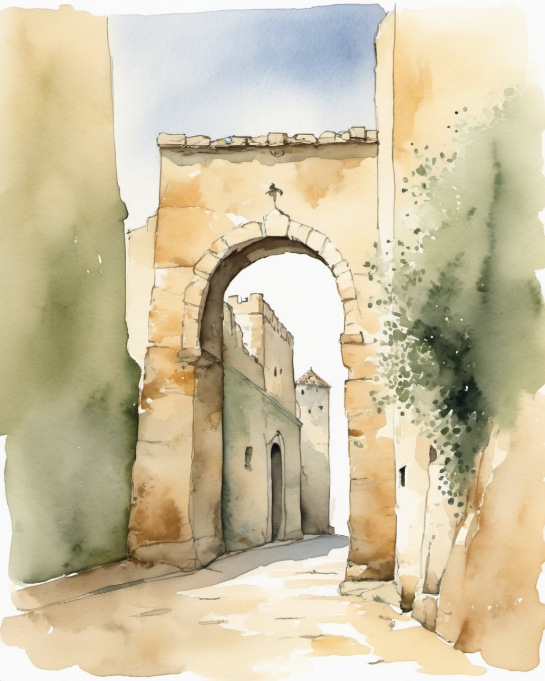 Watercolour of Cidade Velha Gate, Faro