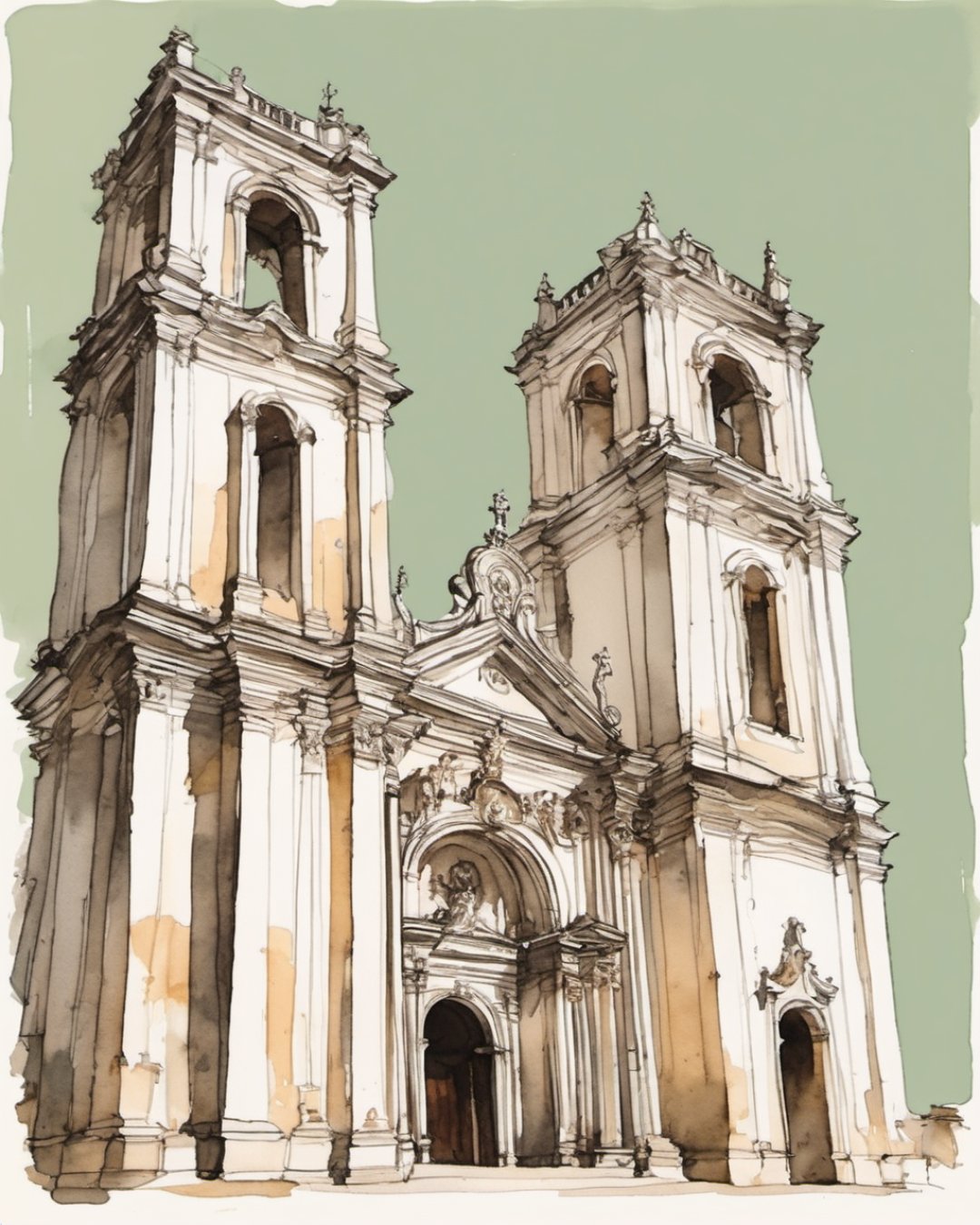 Watercolour of Igreja do Carmo, Faro