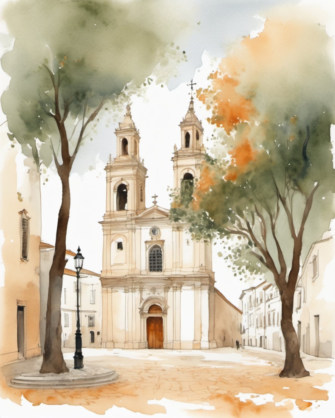 Watercolour of Old Town Square, Faro