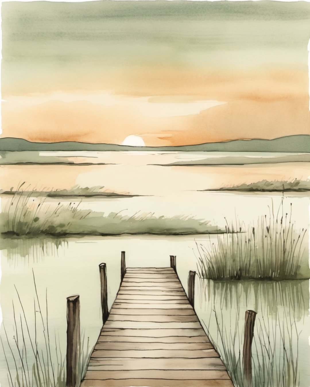 Watercolour of Lagoon Sunset, Faro