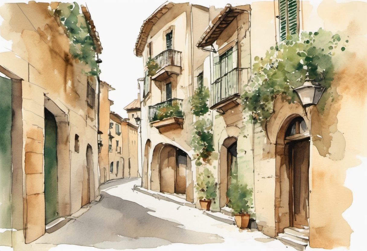 Watercolour scene of Gerona