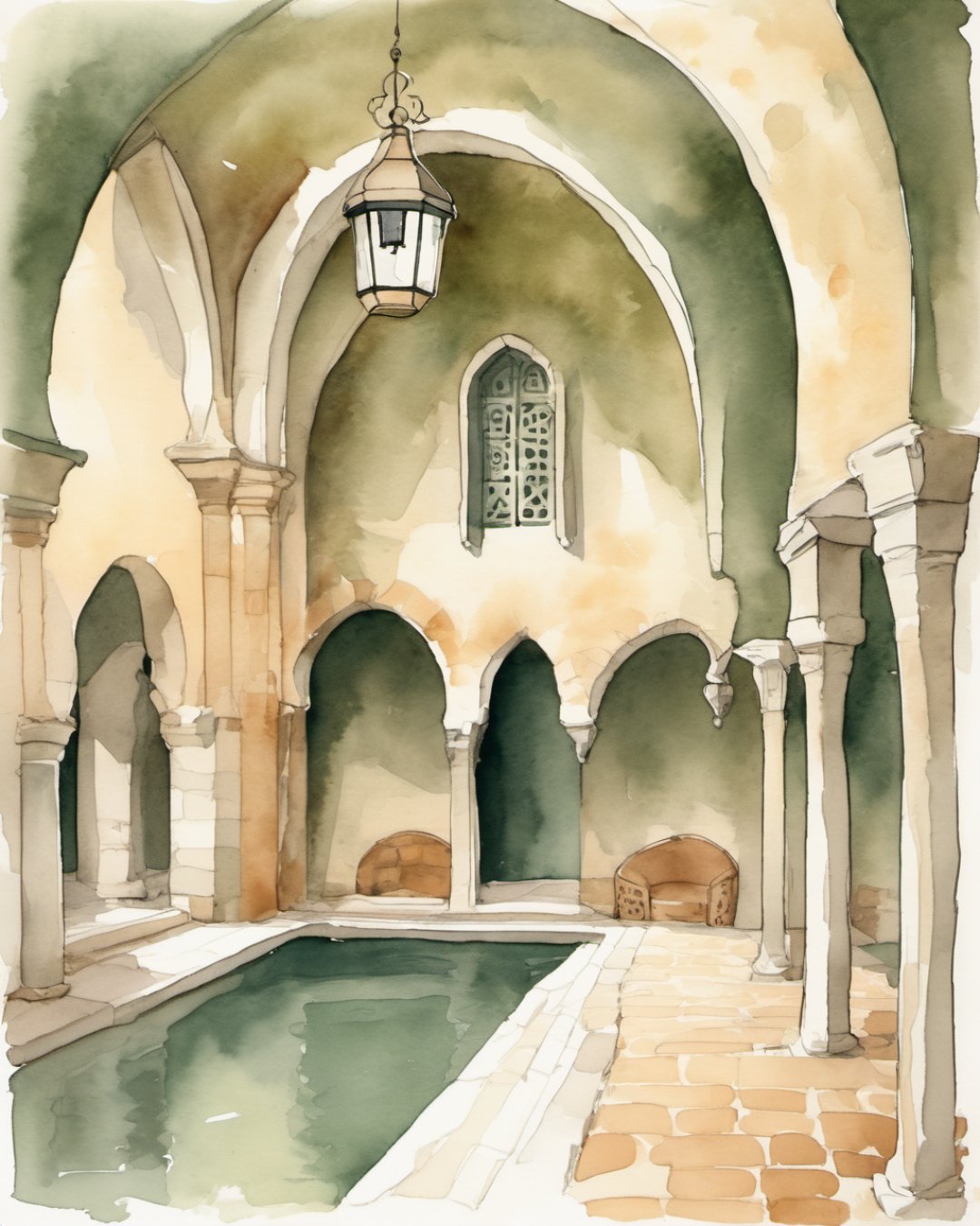 Watercolour of Arab Baths, Gerona