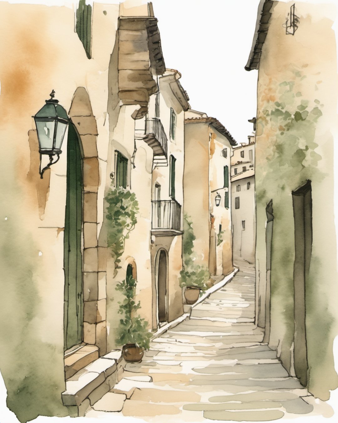 Watercolour of Jewish Quarter, Gerona
