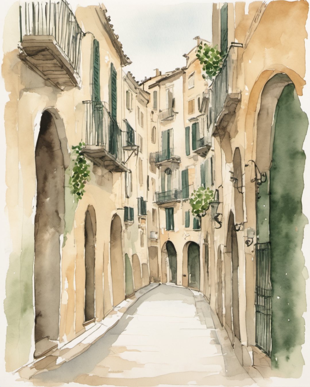 Watercolour of Rambla de la Llibertat, Gerona