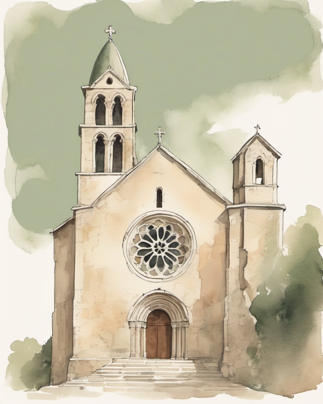 Watercolour of Sant Pere de Galligants, Gerona