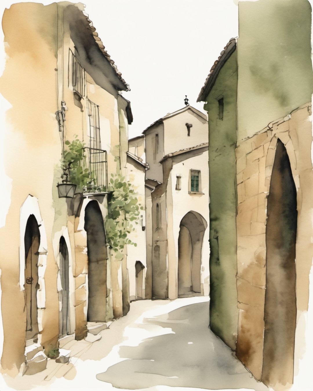 Watercolour of Old Town Lanes, Gerona