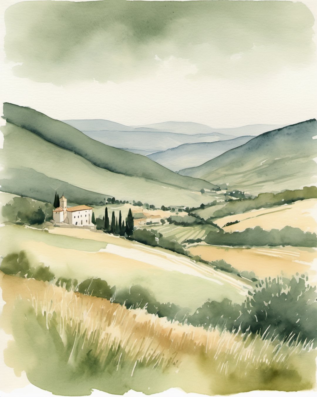 Watercolour of Sant Daniel Valley, Gerona