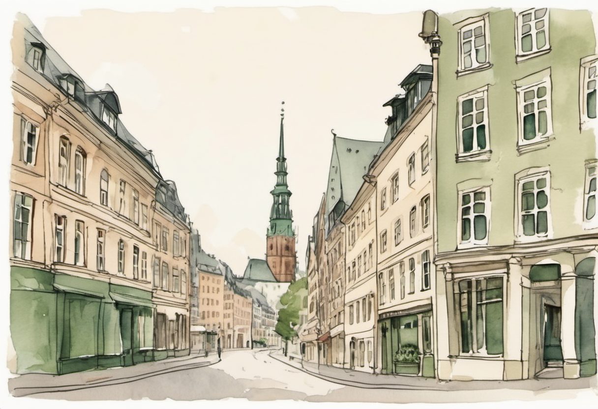 Watercolour scene of Hamburg