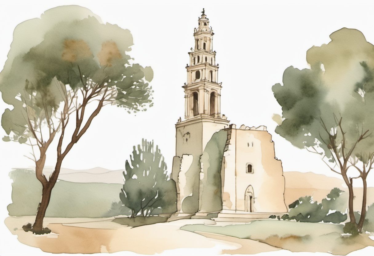Watercolour scene of Ibiza