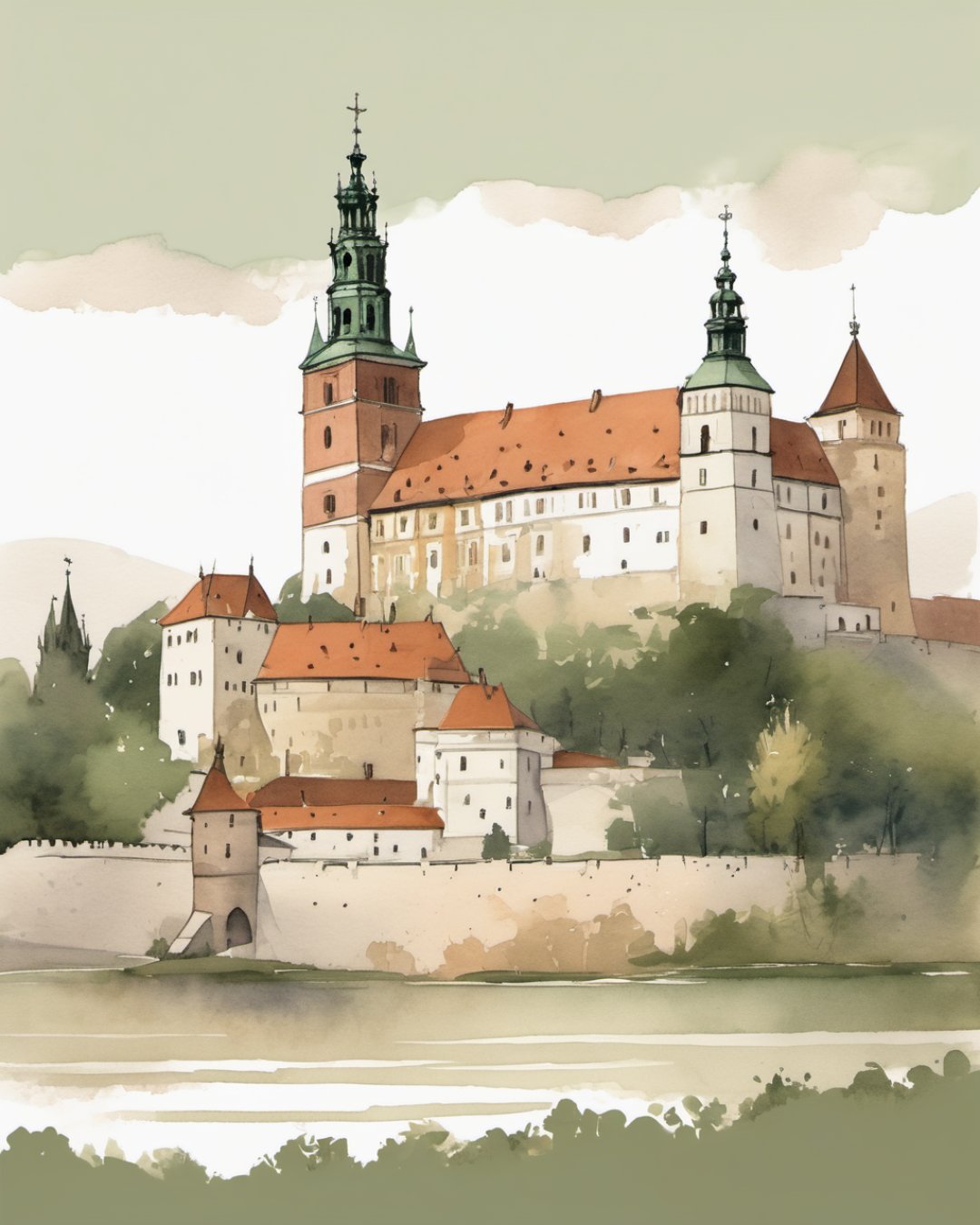 Watercolour of Wawel Castle, Krakow