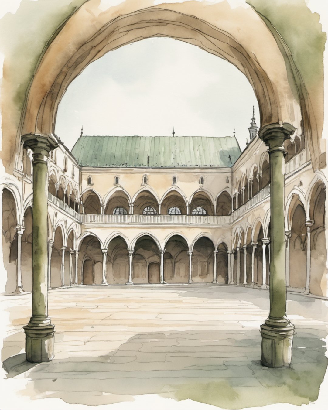 Watercolour of Cloth Hall, Krakow
