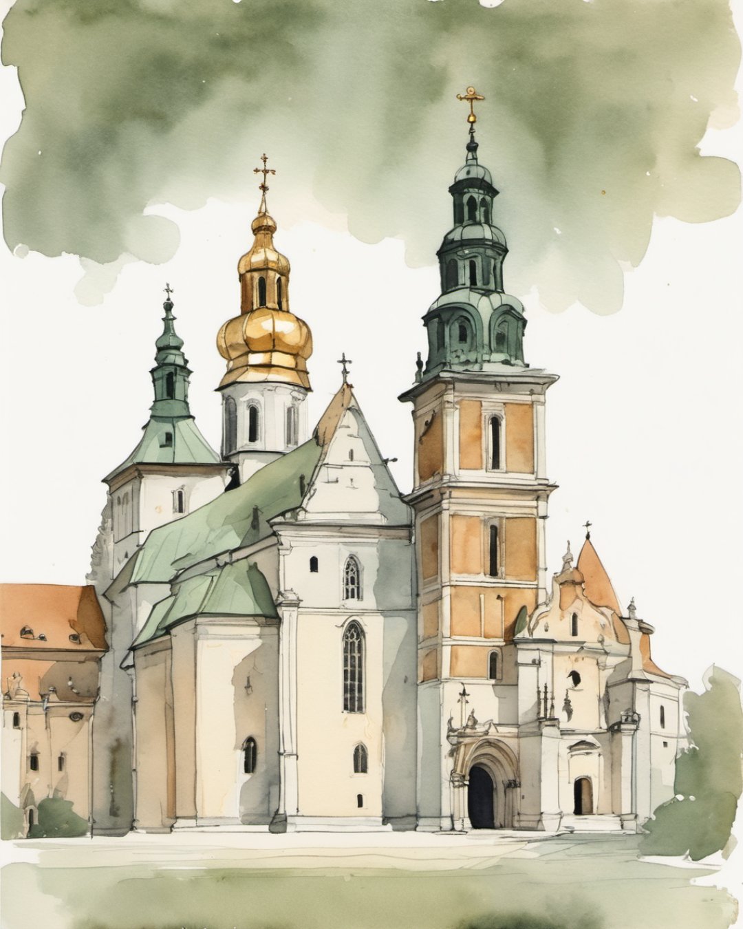 Watercolour of Wawel Cathedral, Krakow
