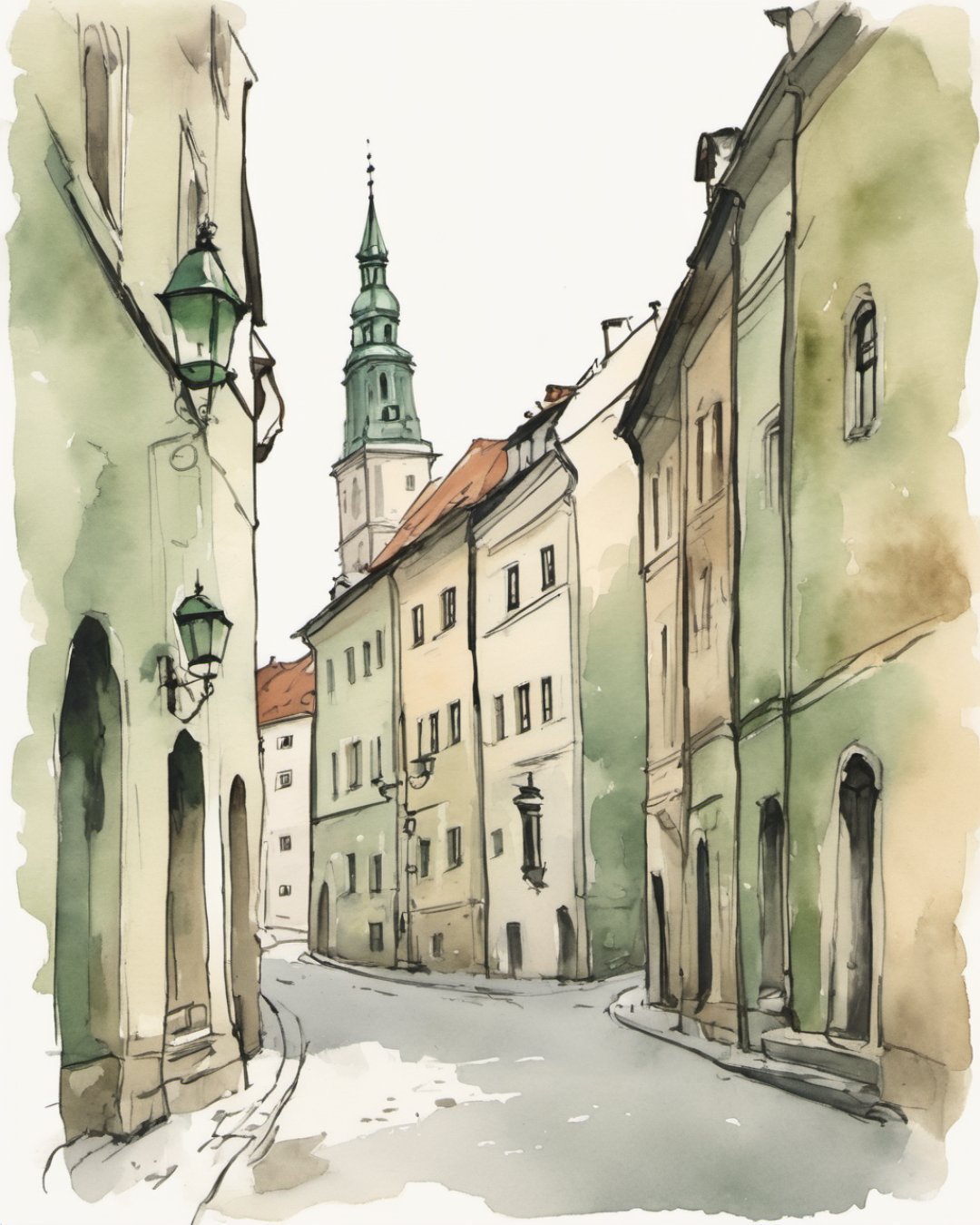 Watercolour of Kazimierz, Krakow