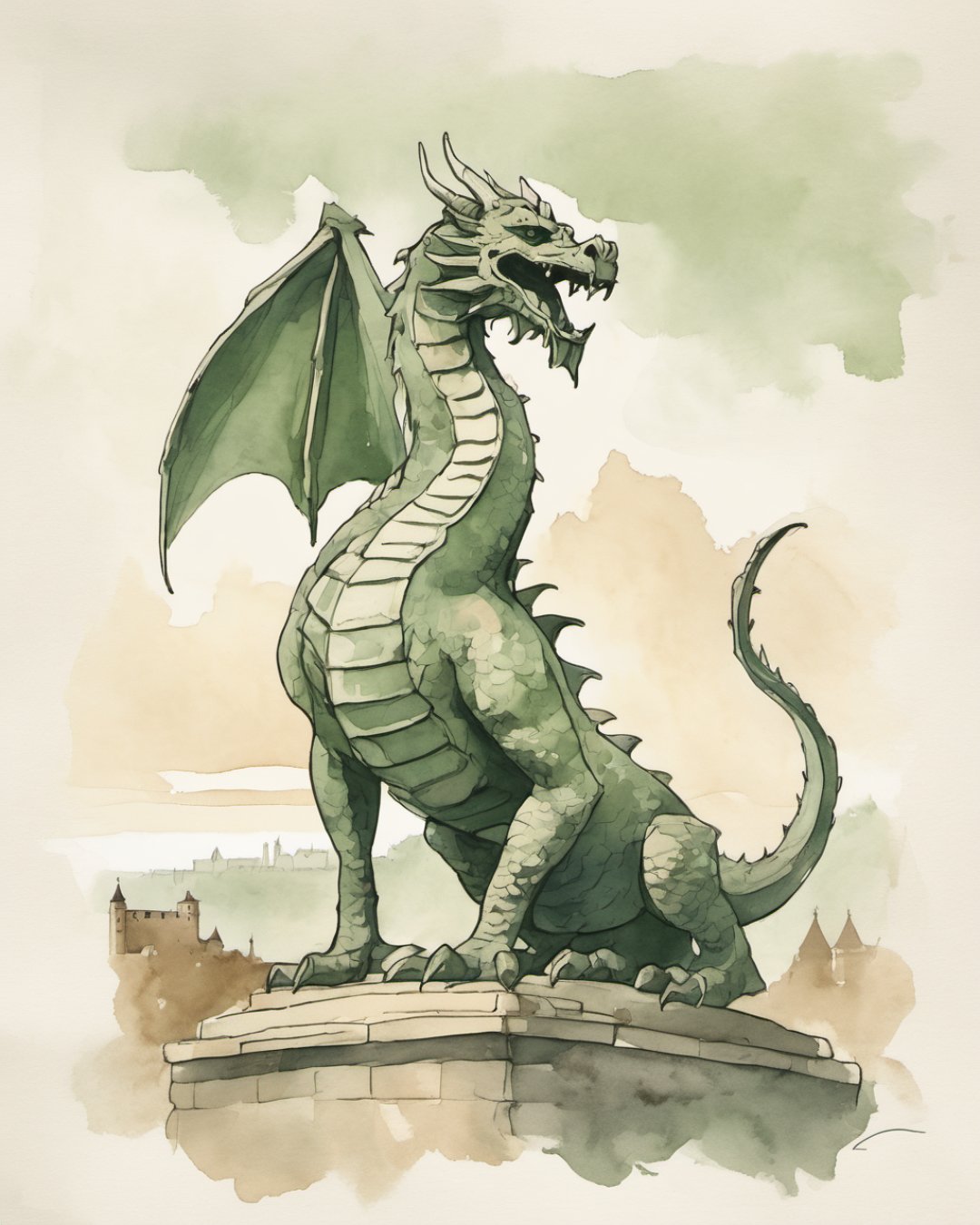 Watercolour of Wawel Dragon, Krakow