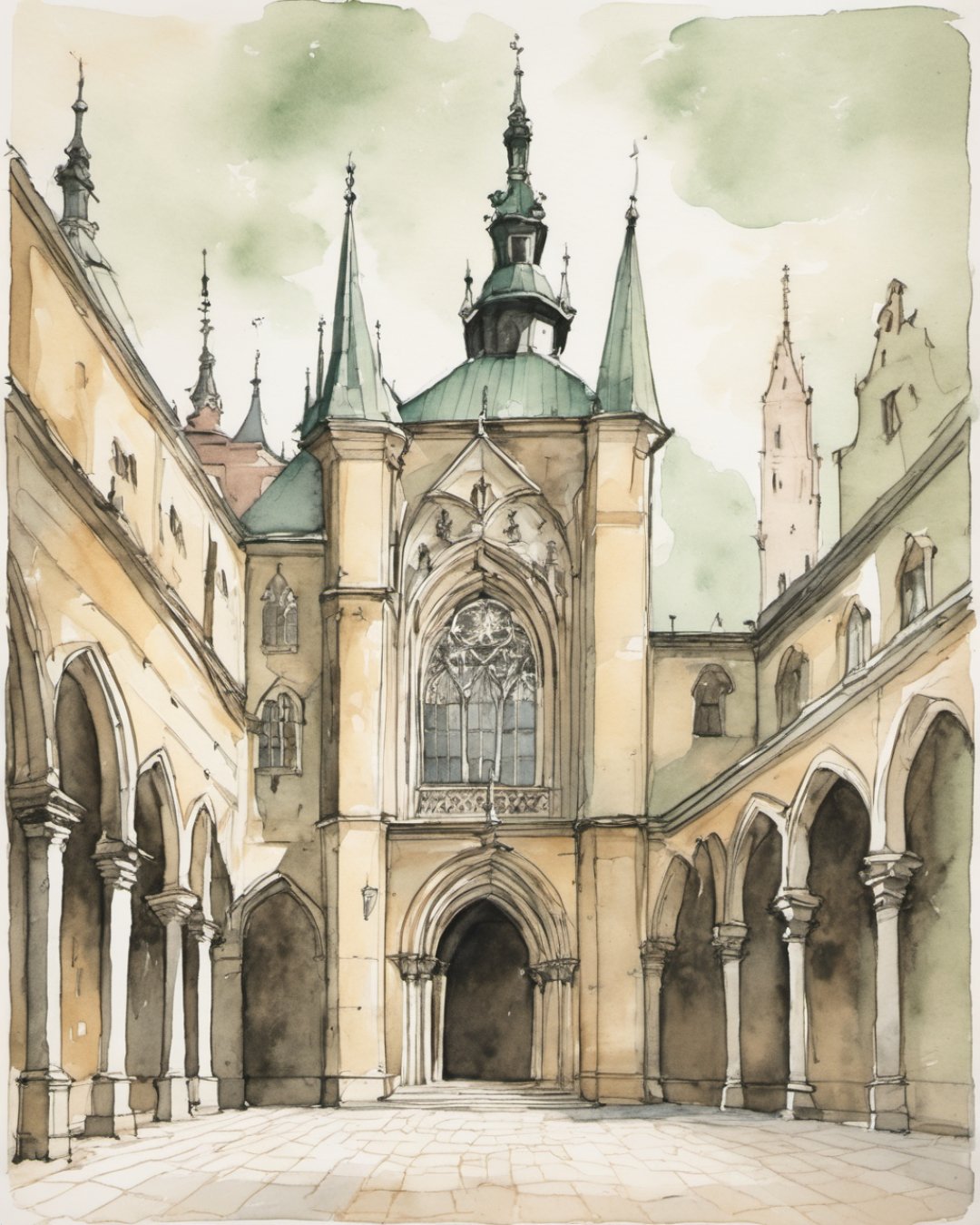 Watercolour of Collegium Maius, Krakow