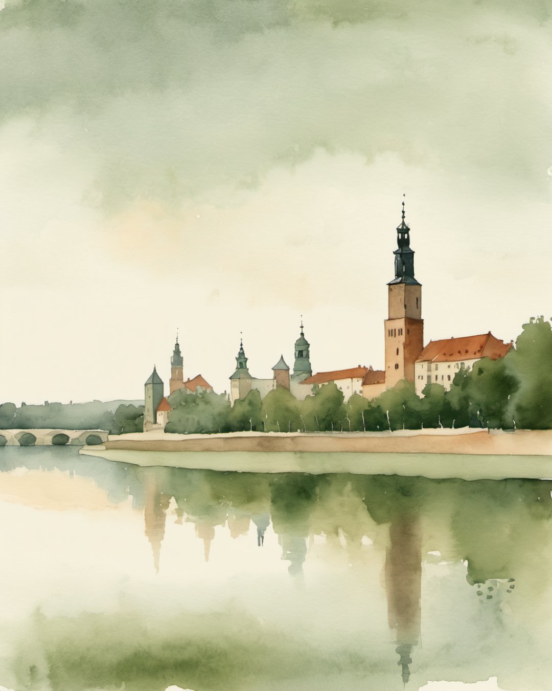 Watercolour of Vistula Riverbank, Krakow
