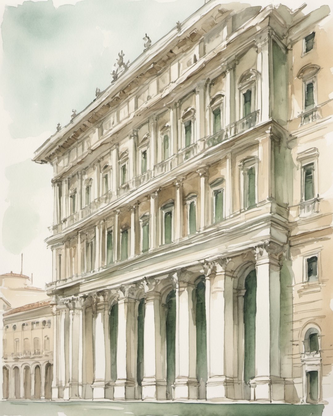 Watercolour of La Scala, Milan