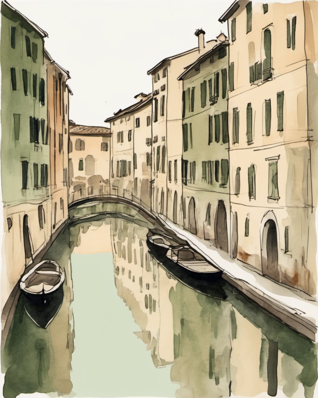 Watercolour of Navigli Canals, Milan