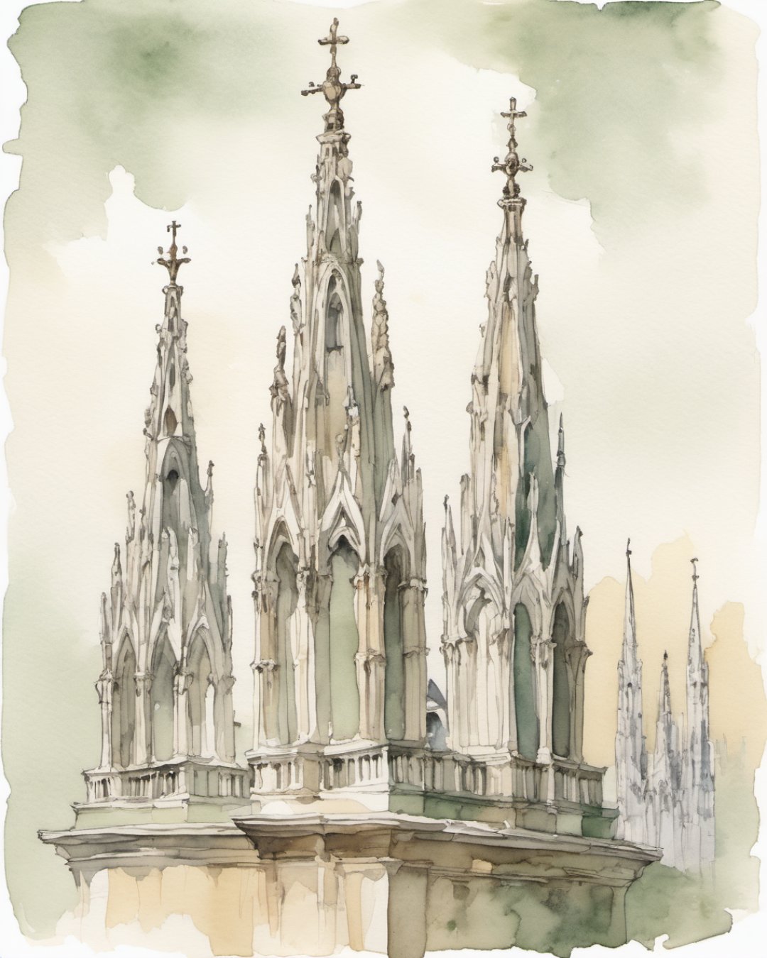 Watercolour of Duomo Rooftop, Milan