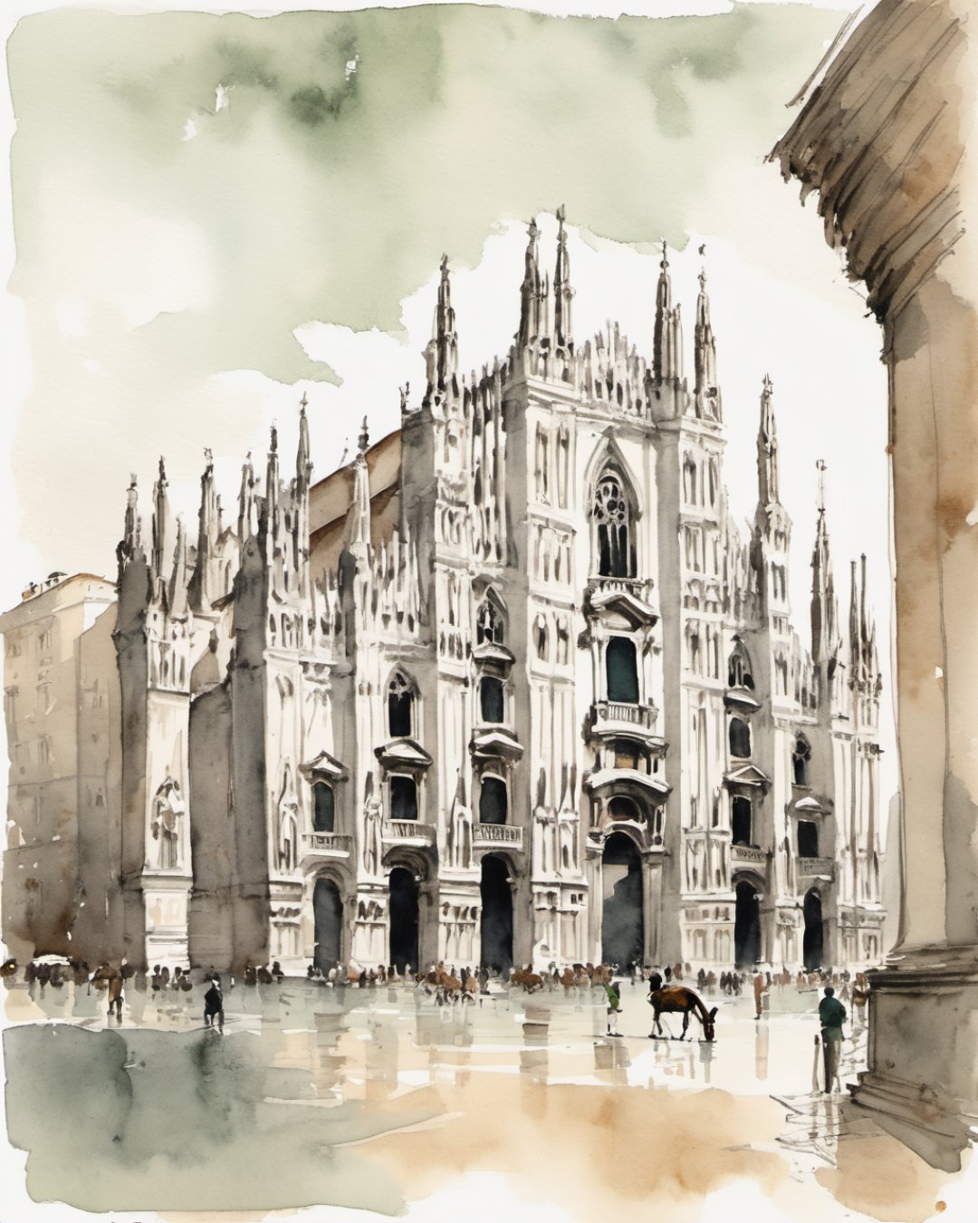 Watercolour of Piazza del Duomo, Milan