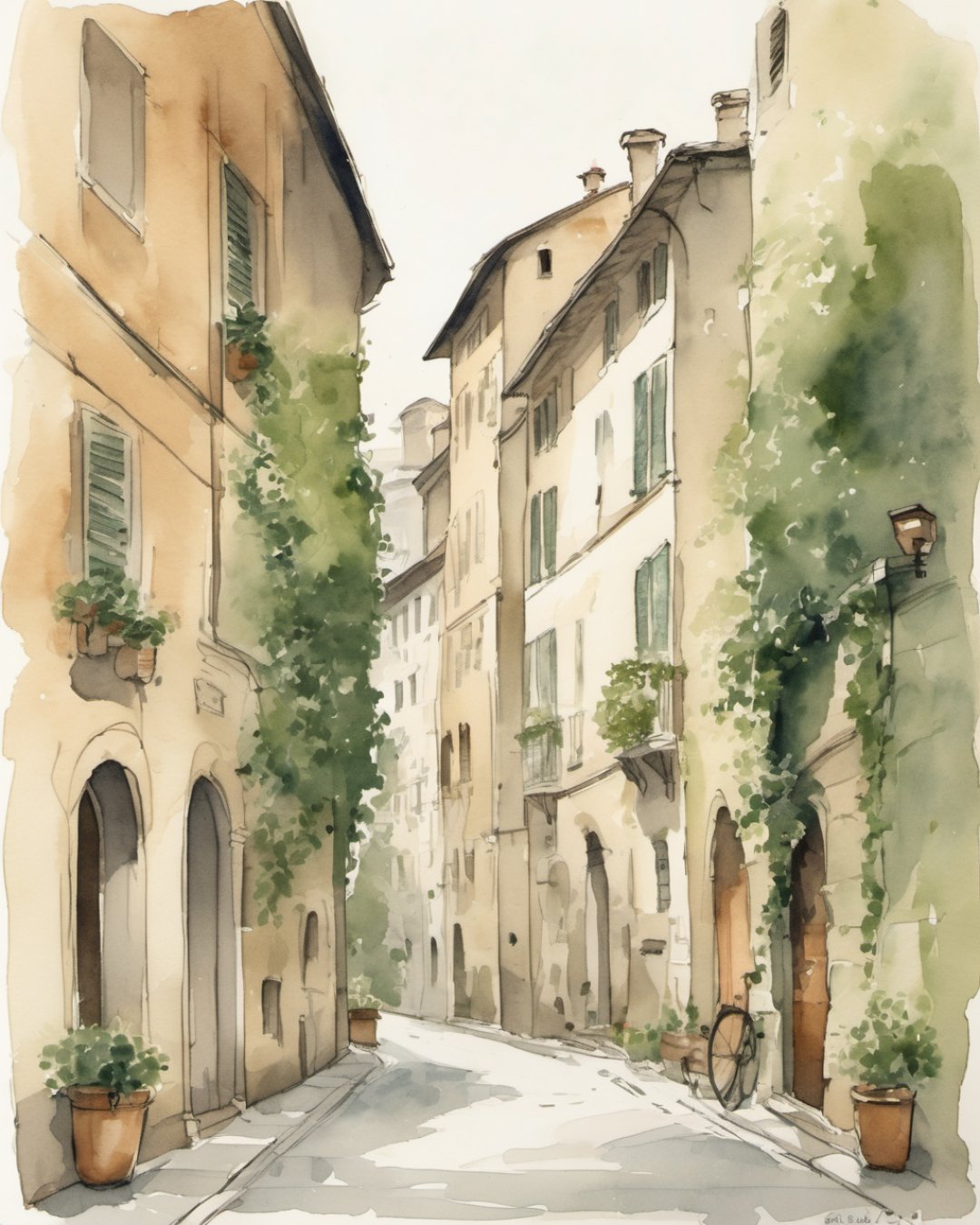 Watercolour of Brera District, Milan