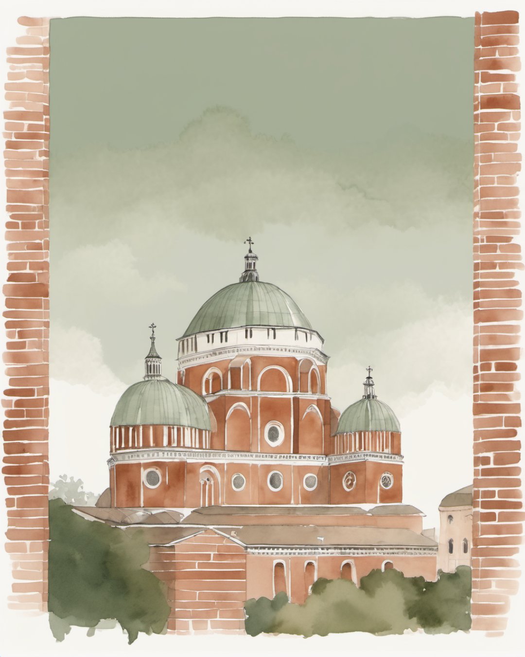 Watercolour of Santa Maria delle Grazie, Milan