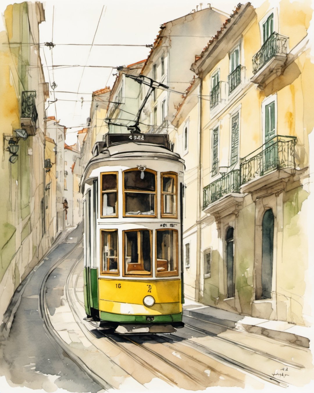 Watercolour of Tram 28, Lisbon