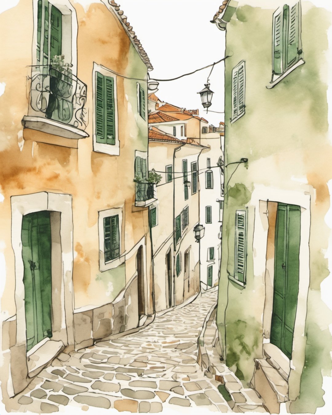 Watercolour of Alfama, Lisbon
