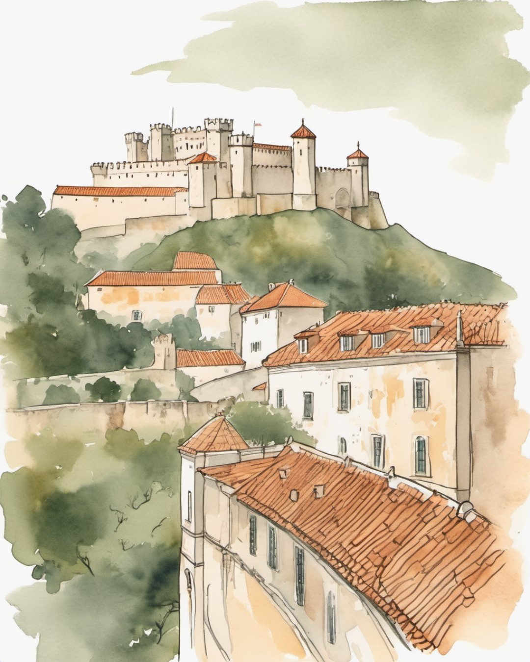 Watercolour of São Jorge Castle, Lisbon