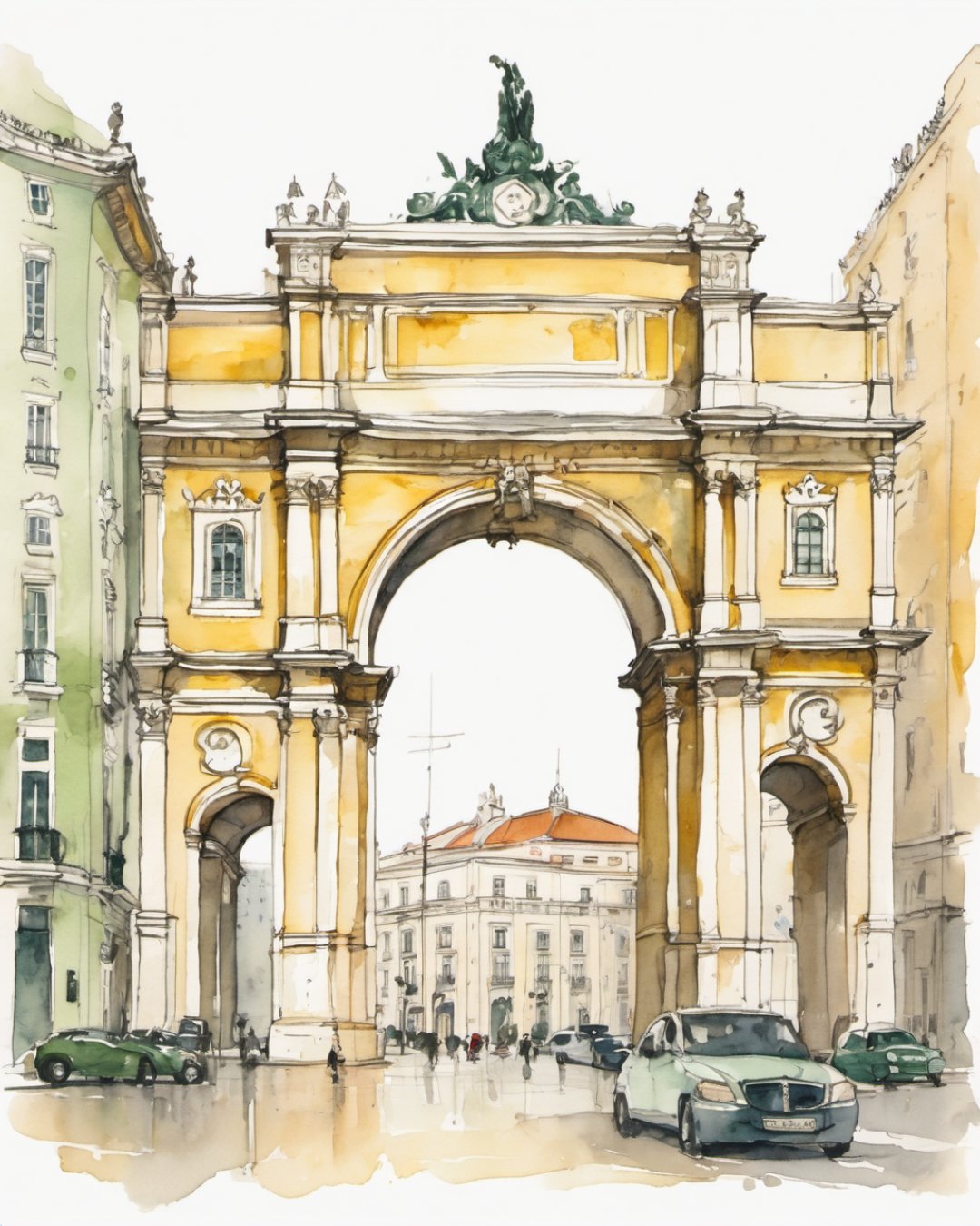Watercolour of Praça do Comércio, Lisbon