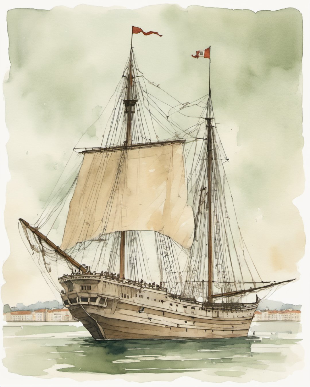 Watercolour of Discoveries Monument, Lisbon