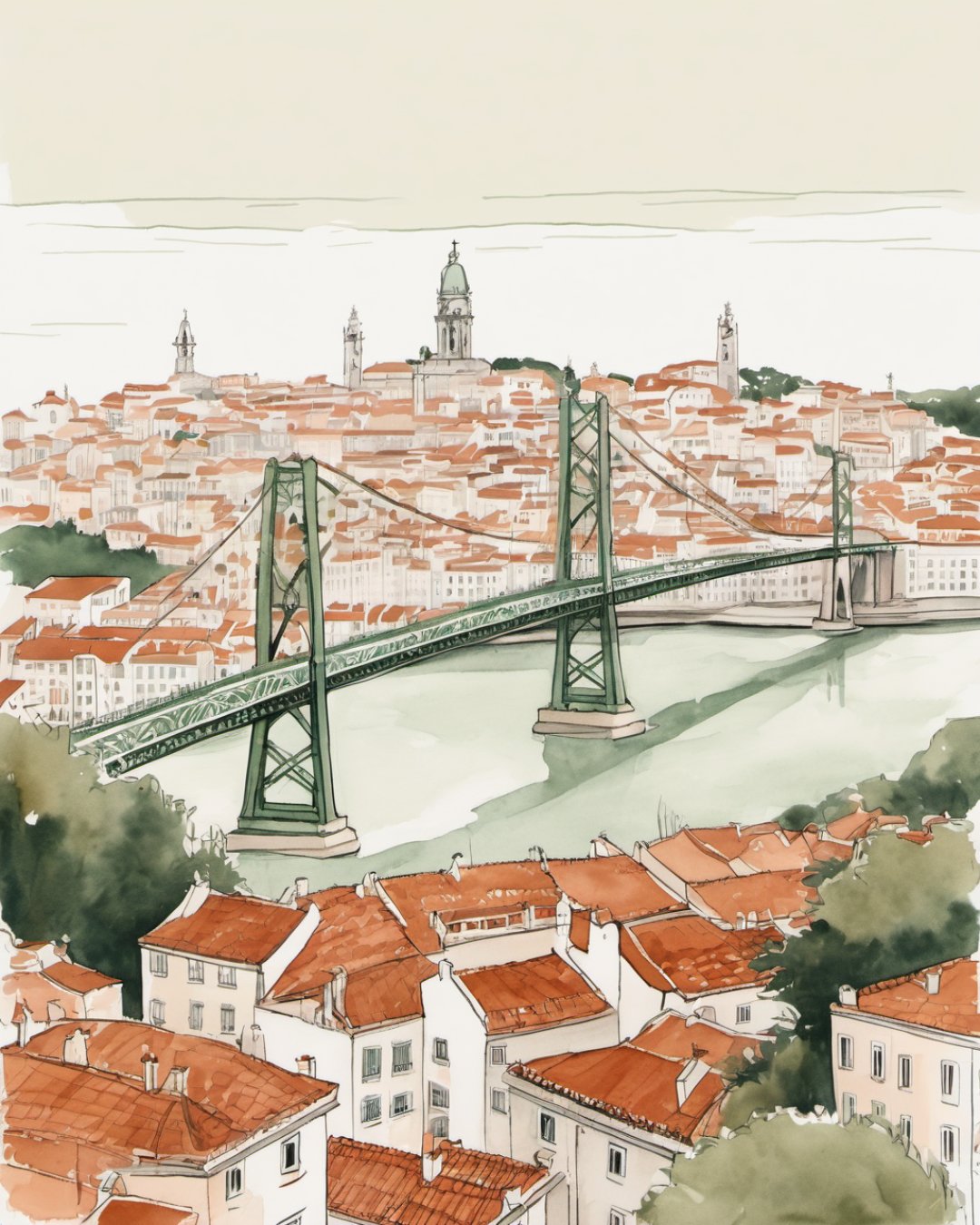 Watercolour of Miradouro View, Lisbon
