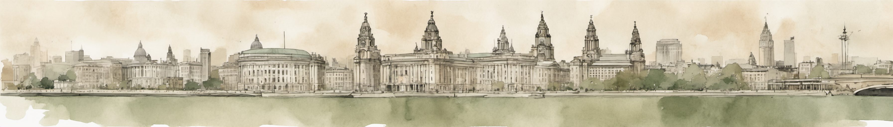 Watercolour illustration of Liverpool