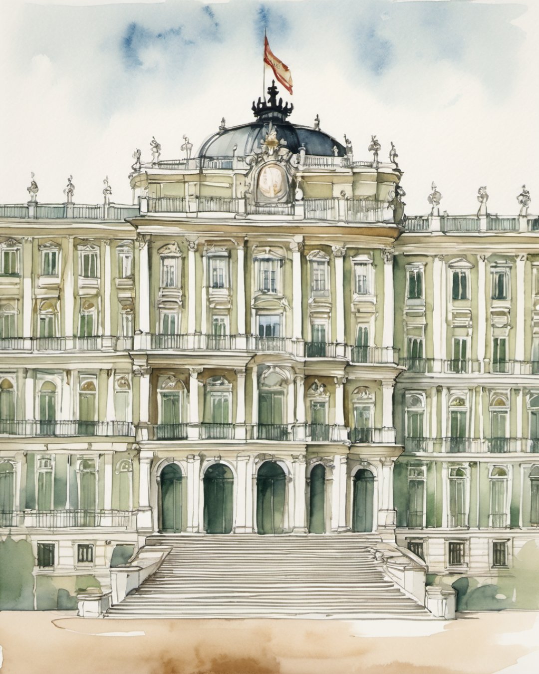 Watercolour of Royal Palace, Madrid