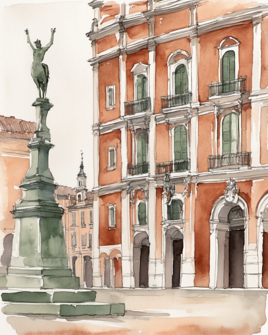 Watercolour of Plaza Mayor, Madrid