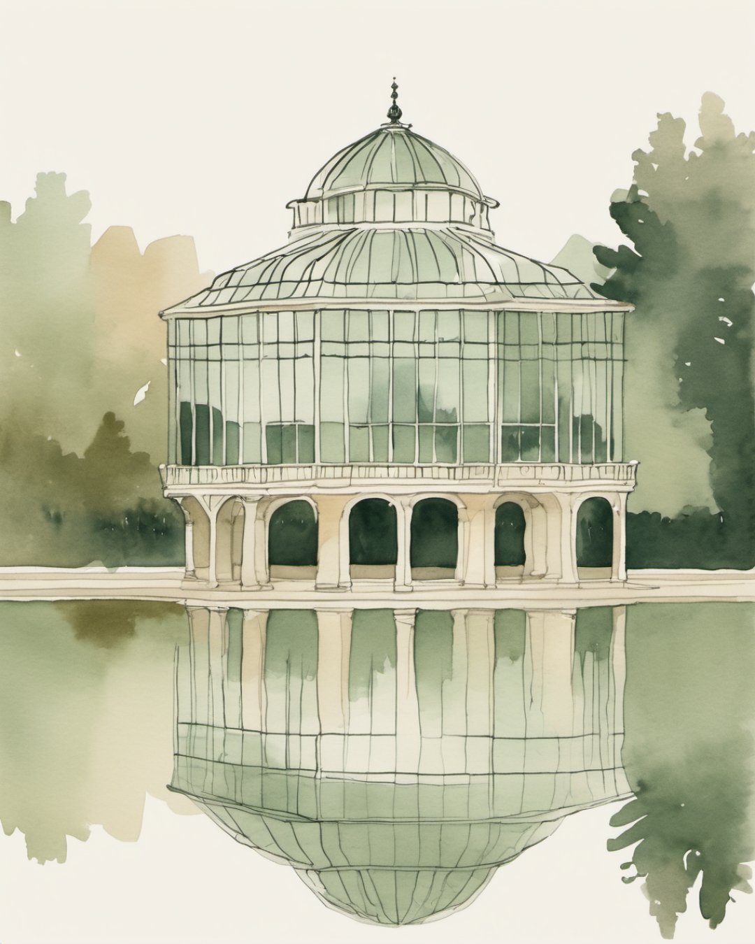 Watercolour of Retiro Park, Madrid