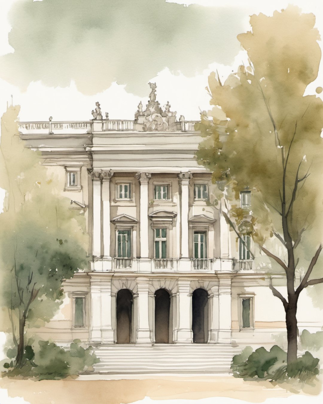 Watercolour of Prado Museum, Madrid
