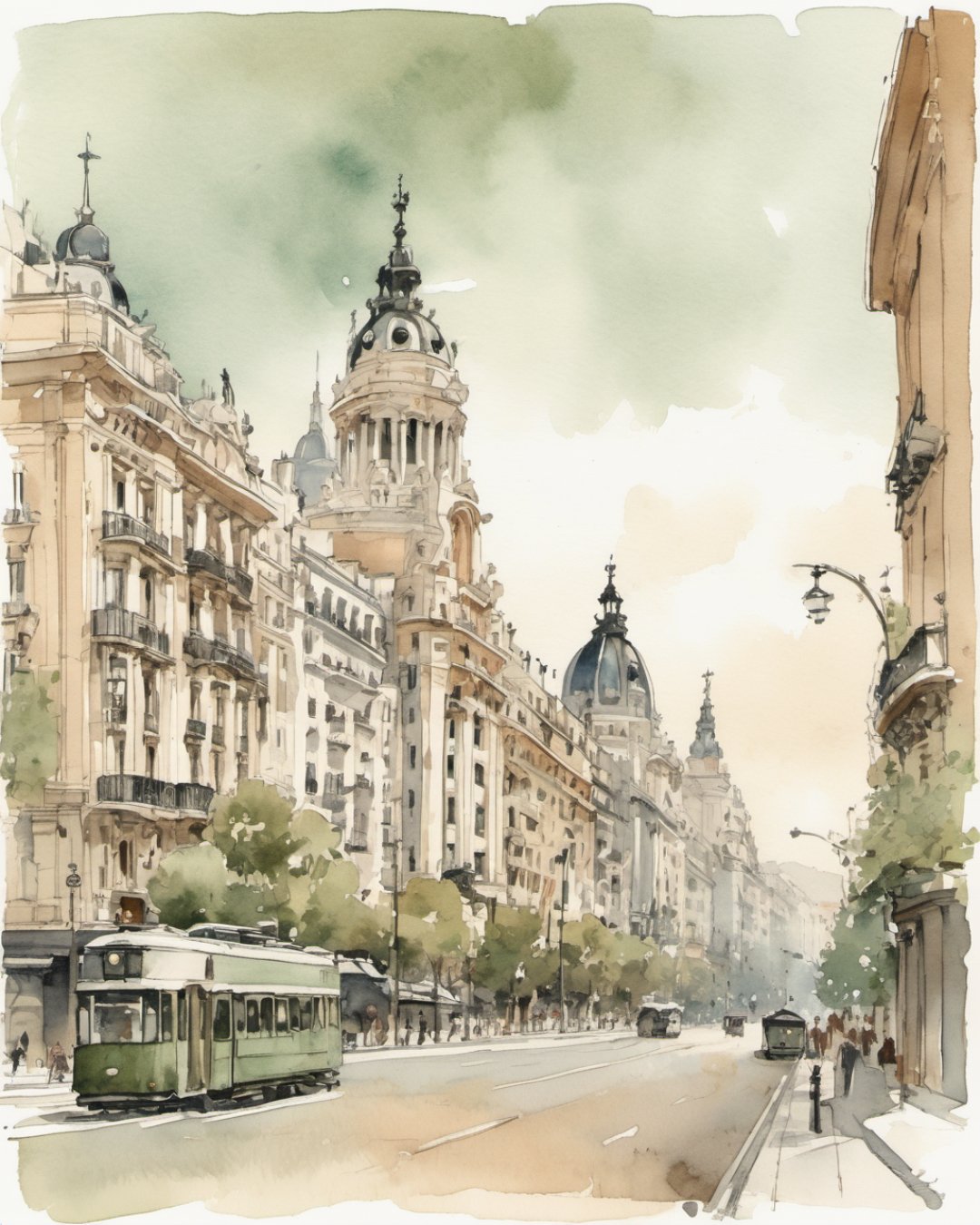 Watercolour of Gran Vía, Madrid