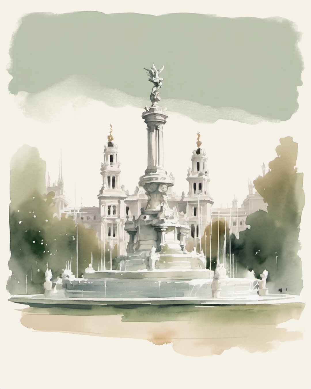 Watercolour of Plaza de Cibeles, Madrid