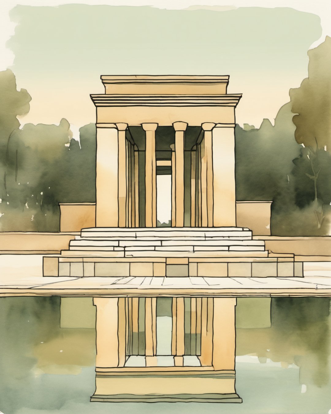 Watercolour of Temple of Debod, Madrid