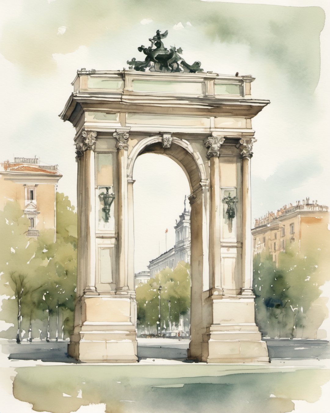 Watercolour of Puerta de Alcalá, Madrid