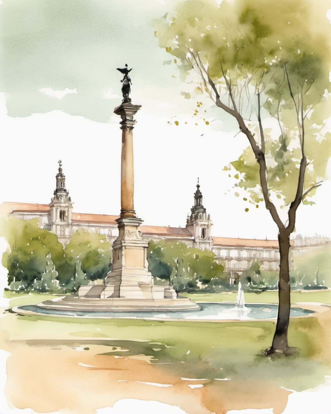 Watercolour of Plaza de España, Madrid