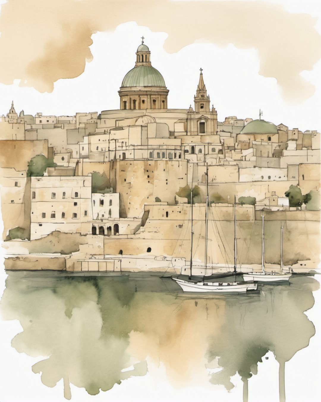 Watercolour of Valletta Skyline, Malta