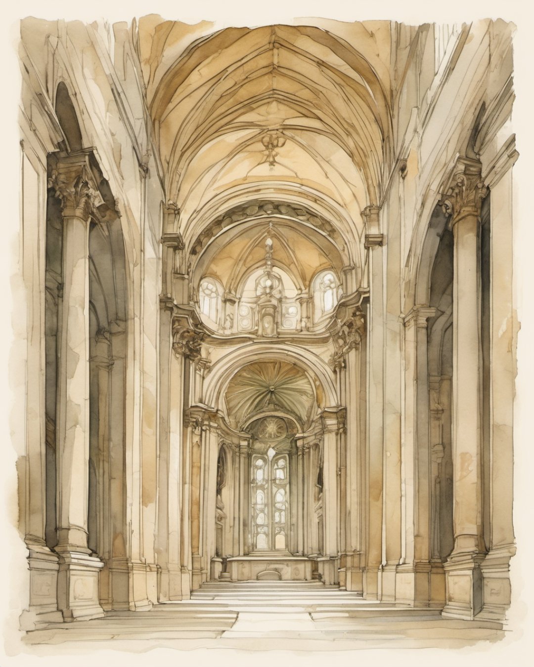 Watercolour of St John's Co-Cathedral, Malta