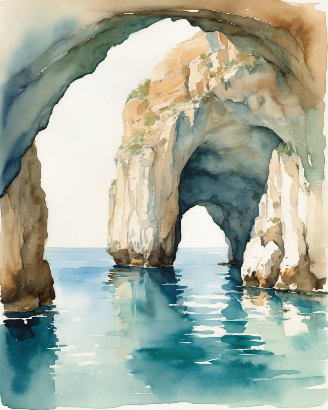 Watercolour of Blue Grotto, Malta