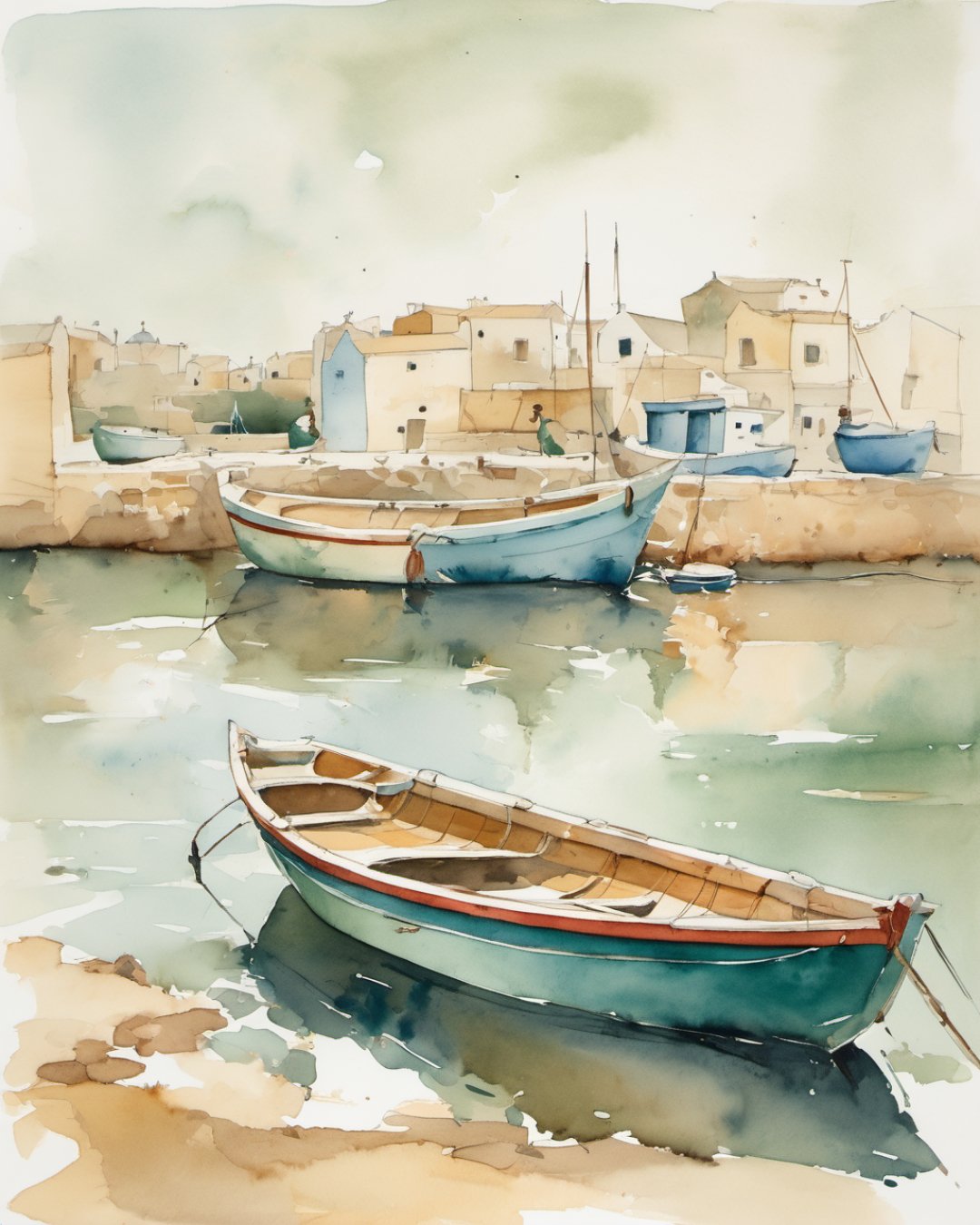 Watercolour of Marsaxlokk, Malta